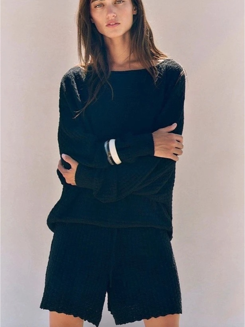Free People free-est Rowan Sweater Short Set Black